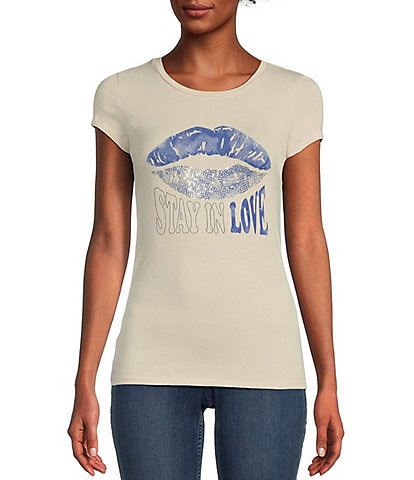 Guess In Love Lip Graphic Crew Neck Short Sleeve Fitted T-Shirt