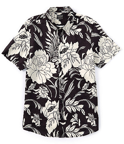 Guess Island Floral Printed Short Sleeve Linen Shirt
