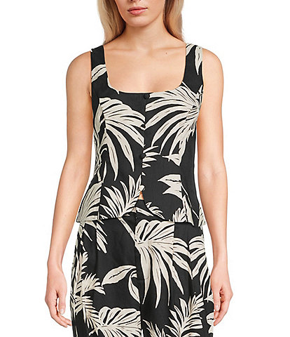Guess Jemma Tropical Printed Sleeveless Linen Blend Coordinating Top