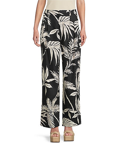 Guess Jemma Tropical Printed Wide Leg Linen Blend Coordinating Pants