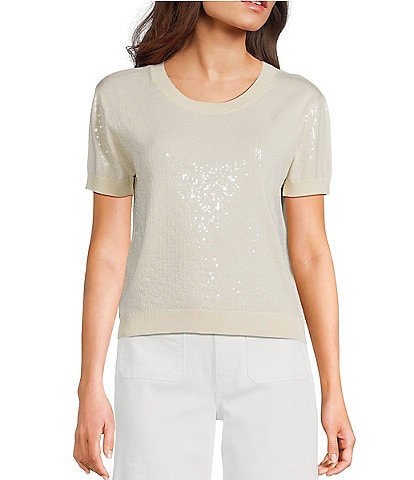 Guess Juniper Short Sleeve Sequin Embellished Crepe Sweater
