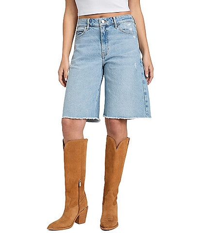 Guess Kai Wide Leg Frayed Hem Denim Shorts