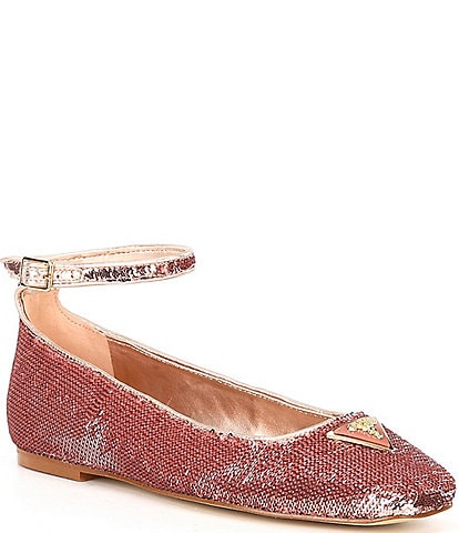 Guess Levvisy Sequin Ankle Strap Dress Flats