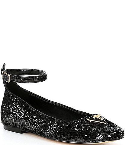 Guess Levvisy Sequin Ankle Strap Dress Flats