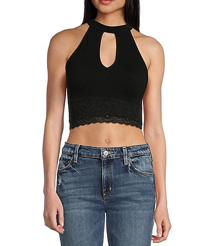 Guess Lila Lace Seamless Front Cut-Out Cropped Tank Top