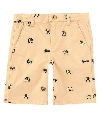 Guess Little Boys 2T-7 Embroidered Bear & Logo Stretch Gabardine Shorts