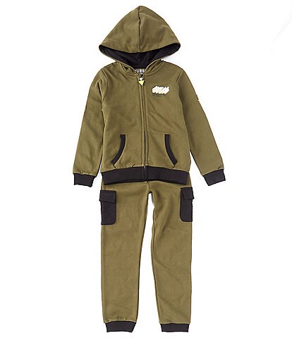 Guess Little Boys 2T-7 Long-Sleeve Fleece Color Block Hoodie Jacket & Matching Jogger Pants Two Piece Set