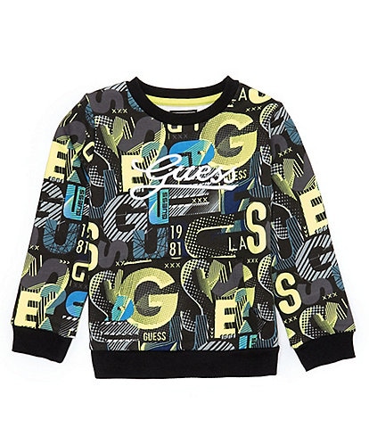Guess Little Boys 2T-7 Long Sleeve Mixed-Media Logo French Terry Sweatshirt