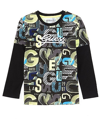 Guess Little Boys 2T-7 Long Sleeve Printed/Solid Two-Fer T-Shirt