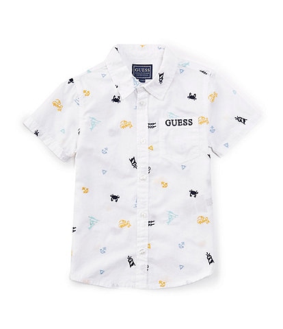 Guess Little Boys 2T-7 Short-Sleeve Allover-Embroidered Poplin Shirt
