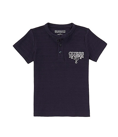 Guess Little Boys 2T-7 Short Sleeve Logo-Detailed-Pocket Jacquard Jersey Henley T-Shirt