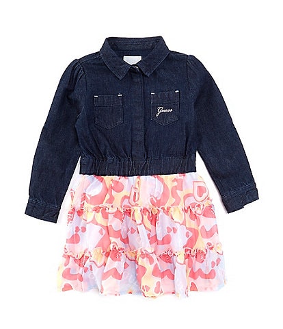 Guess Little Girls 2T-6X Long-Sleeve Solid/Printed Fit-And-Flare Dress