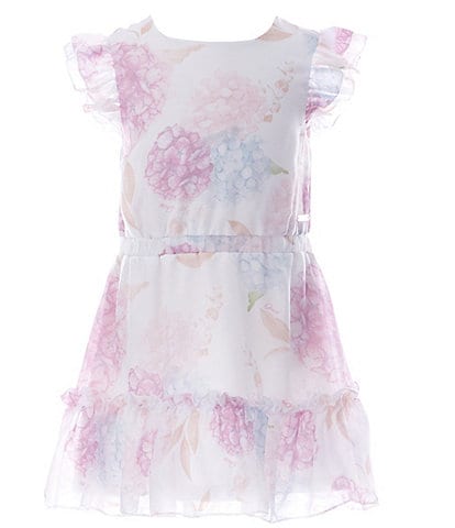 Guess Little Girls 2T-7 Floral Chiffon Flutter Sleeve Dress
