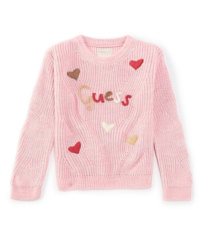 Guess Little Girls 2T-7 Long Sleeve Heart Sweater