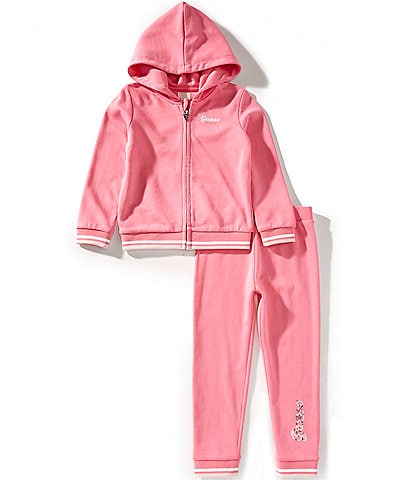Guess Little Girls 2T-7 Long-Sleeve Lurex-Embroidered-Logo Hooded Jacket & Matching Logo-Detailed Jogger Pant Set