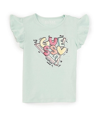 Guess Little Girls 2T-7 Ruffle Short Sleeve Graphic Guess T-Shirt