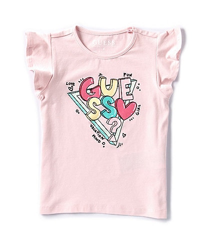Guess Little Girls 2T-7 Ruffle Sleeve Graphic Guess T-Shirt