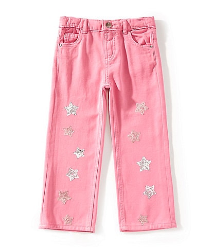 Guess Little Girls 2T-7 Sequin-Embellished Star-Embroidered Wide-Leg Pants