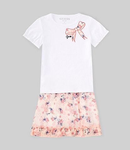 Guess Little Girls 2T-7 Short Ruffle Sleeve T-Shirt & Chiffon Printed Skirt 2-Piece Set