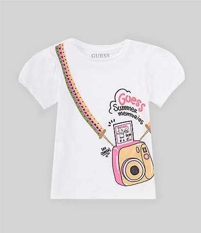 Guess Little Girls 2T-7 Short Sleeve Cropped Camera T-Shirt