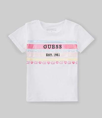 Guess Little Girls 2T-7 Short Sleeve Embroidered Logo Chest Stripe T-Shirt