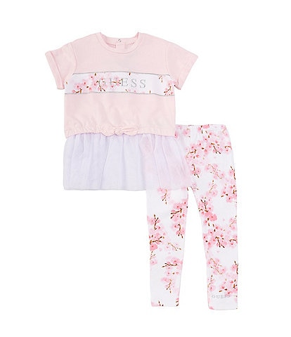 Guess Little Girl's 2T-7 Short Sleeve Graphic Tutu Top & Printed Legging Set