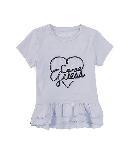 Guess Little Girls 2T-7 Short Sleeve Ruffle Trim Love T-Shirt