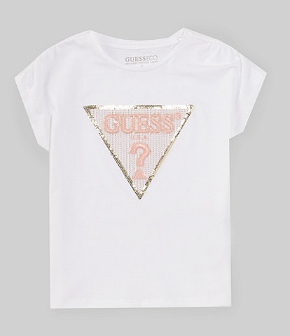 Guess Little Girls 2T-7 Short Sleeve Sequin "Guess" Logo T-Shirt
