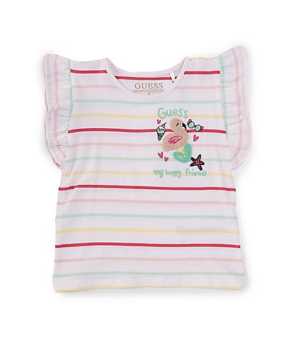 Guess Little Girls 2T-7 Ruffle Sleeve Stripe Frill T-Shirt