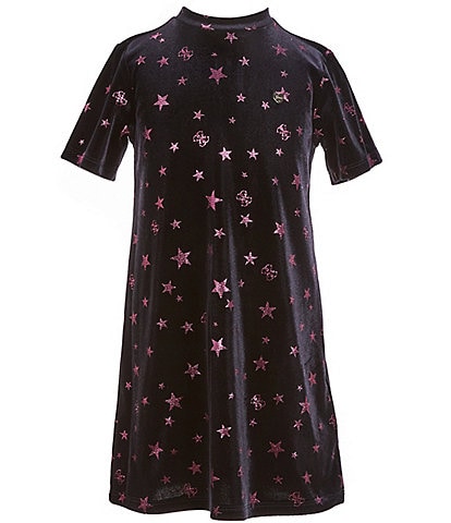 Guess Little Girls 2T-7 Short Sleeve Velour Star Print Dress