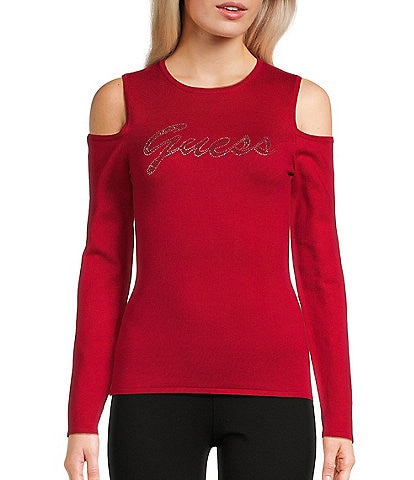 Guess Long Sleeve Cold Shoulder Logo Sweater