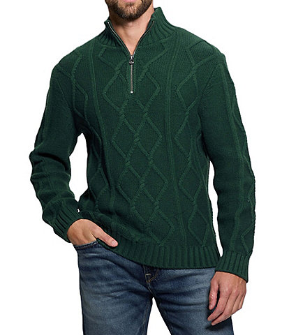 Guess Long Sleeve Diamond Cable Knit Half-Zip Sweater