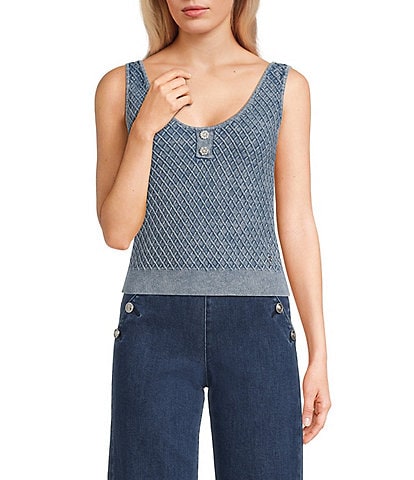 Guess Lylah Sleeveless Patterned Sweater Knit Tank Top