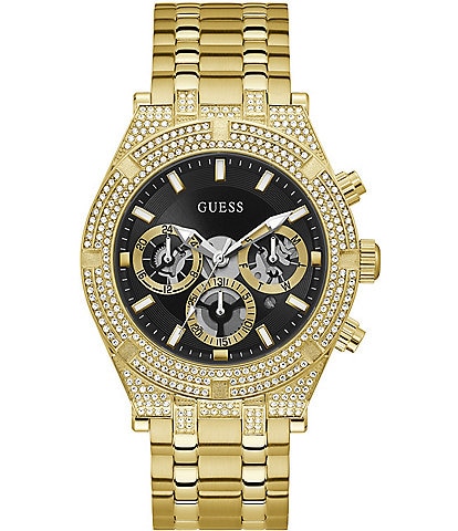 Guess Men's Continental Bling Multifuntion Gold-Tone Bracelet Watch