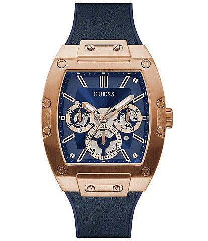 Guess Men's Rose Gold-Tone Blue Multi-Function Strap Watch