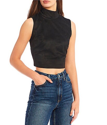 Guess Micheline Mock Neck Sleeveless Faux-Suede Top