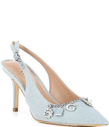 Guess Naska Denim Charm Bracelet Slingback Pumps