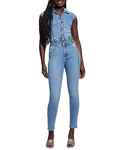 Guess Nova Short Sleeve Denim Jumpsuit