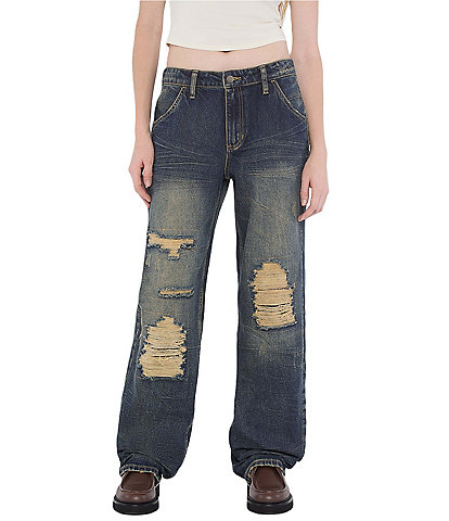 Guess Originals Mid Rise Distressed Carpenter Jeans