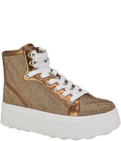 Guess Queenly Rhinestone Logo High Top Platform Sneakers