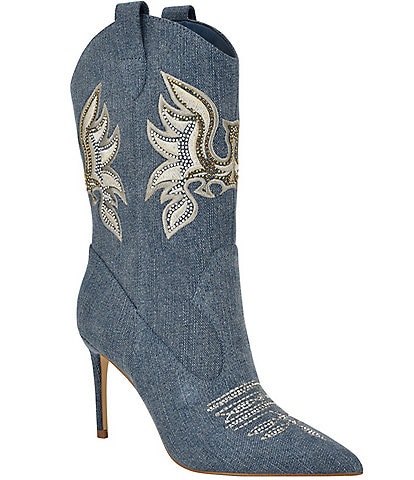 Guess Rasima Denim Rhinestone Western Boots