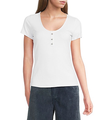 Guess Ribbed Knit Short Sleeve T-Shirt