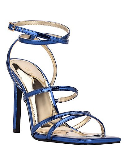 Guess Sabie Mirror Metallic Square Toe Strappy Dress Sandals