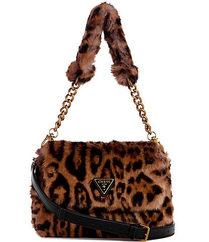 Guess Samia Leopard Faux Fur Flap Shoulder Bag