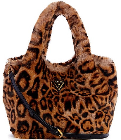 Guess Samia Leopard Faux Fur Small Tote Bag