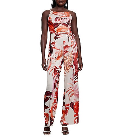 Guess Sana Tropical Printed Sleeveless Satin Jumpsuit