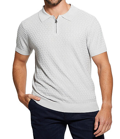 Guess Short Sleeve Checkered  Zip Kyle Polo Shirt