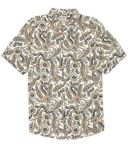 Guess Slim Fit Short Sleeve Paisley Floral Woven Shirt