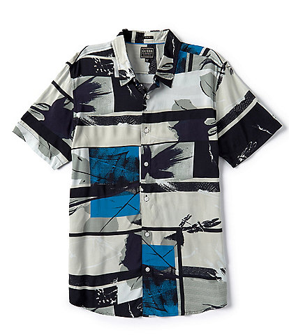Guess Short Sleeve Palm Collage Woven Shirt