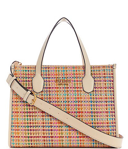 Guess Silvana Multicolor Woven Straw Two Compartment Tote Bag